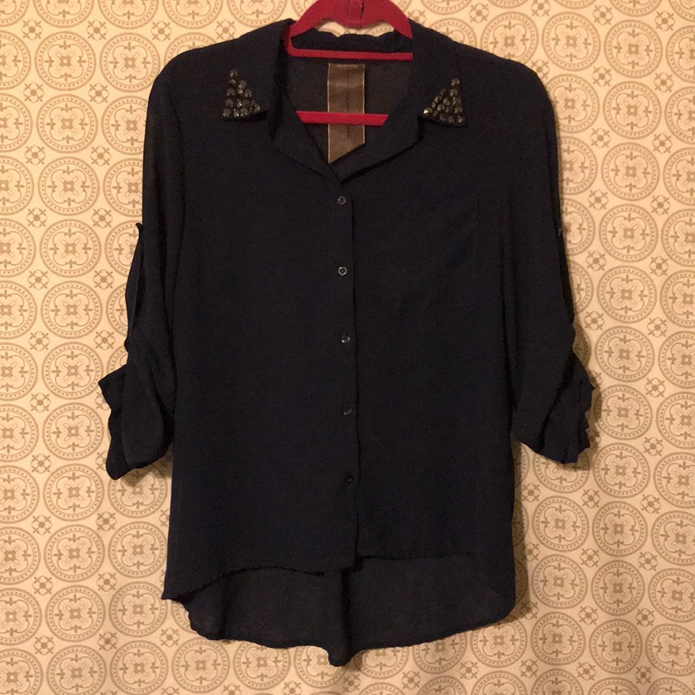 Moon Collection Anthropologie Rockstud top navy